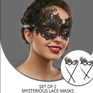 NWT Black Mysterious Lace Masks Set of 2